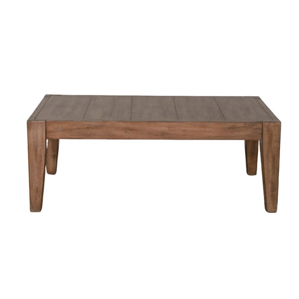 Benjara Yael Coffee Table, Tapered Legs, 48 Inch Rectangular Top, Light Brown