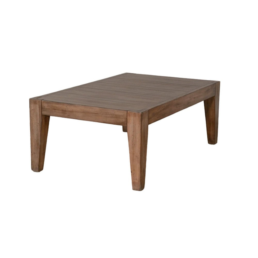 Benjara Yael Coffee Table, Tapered Legs, 48 Inch Rectangular Top, Light Brown