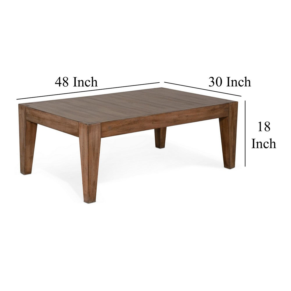 Benjara Yael Coffee Table, Tapered Legs, 48 Inch Rectangular Top, Light Brown