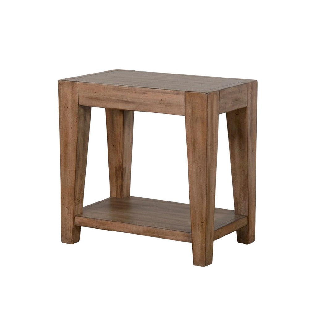 Benjara Yael Accent Side Table, Tapered Legs, 25 Inch Rectangular, Brown