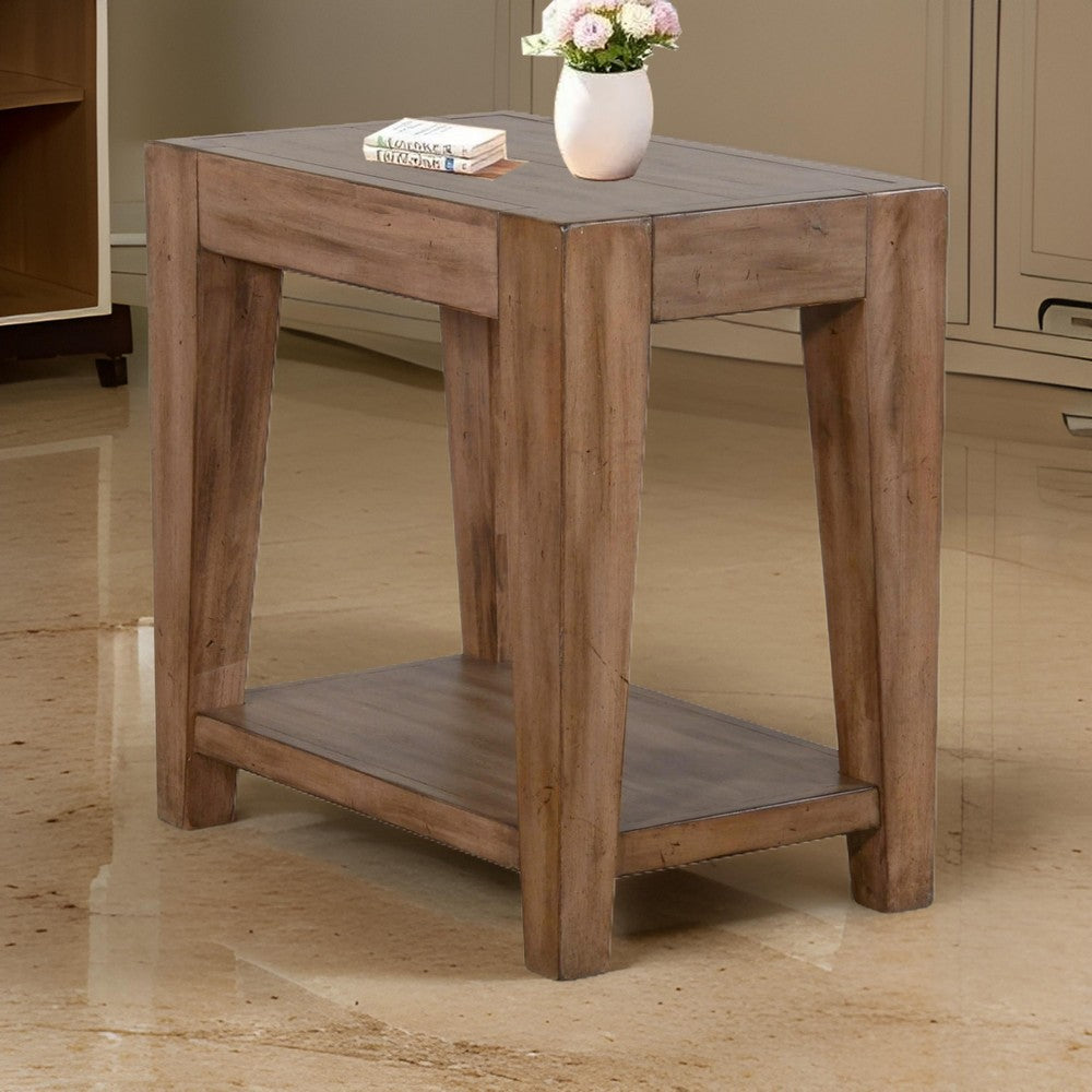 Benjara Yael Accent Side Table, Tapered Legs, 25 Inch Rectangular, Brown