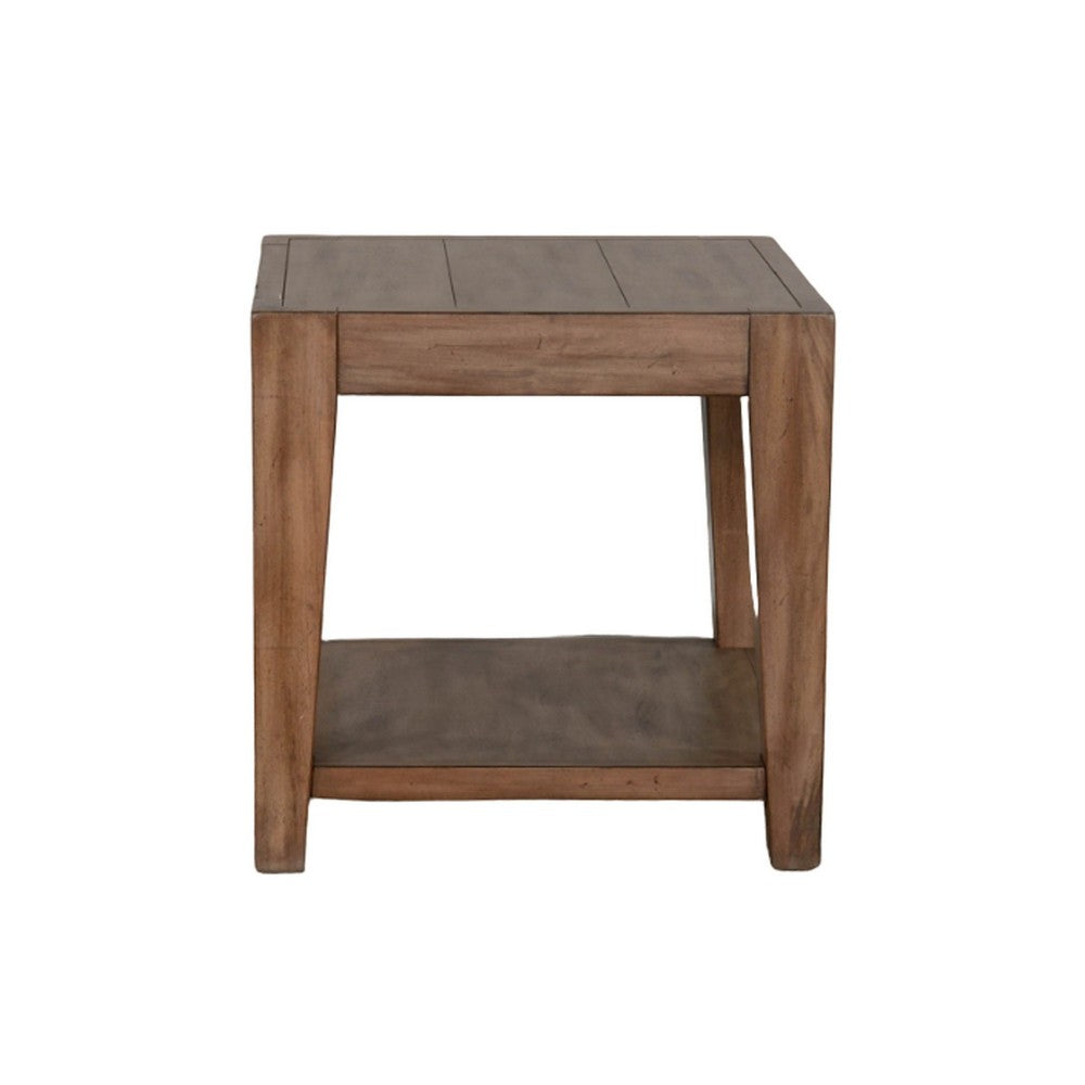 Benjara Yael Side End Table, Tapered Legs, 24 Inch Square Top, Light Brown