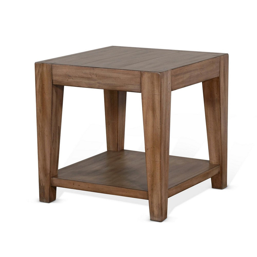 Benjara Yael Side End Table, Tapered Legs, 24 Inch Square Top, Light Brown