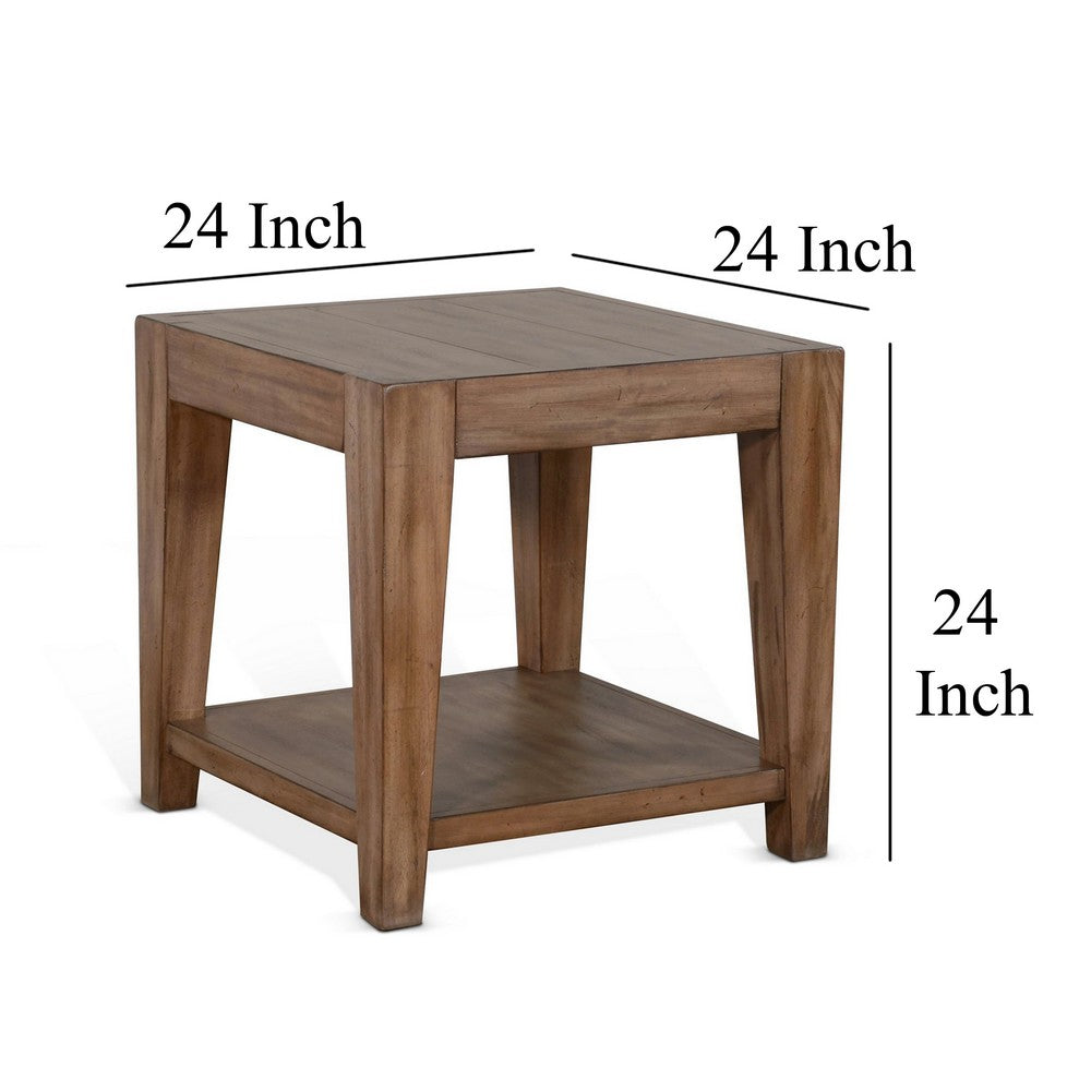 Benjara Yael Side End Table, Tapered Legs, 24 Inch Square Top, Light Brown