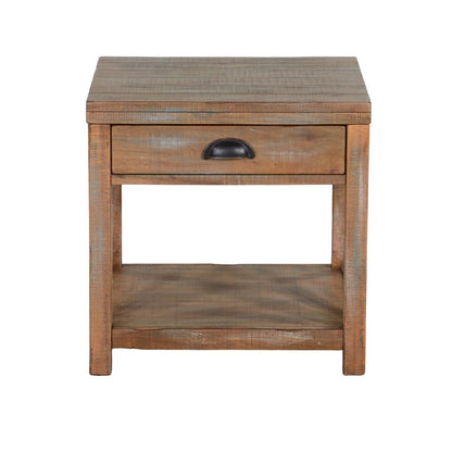 Benjara Rany Side End Table, Drawer, Shelf, 22 Inch Square Top, Light Brown