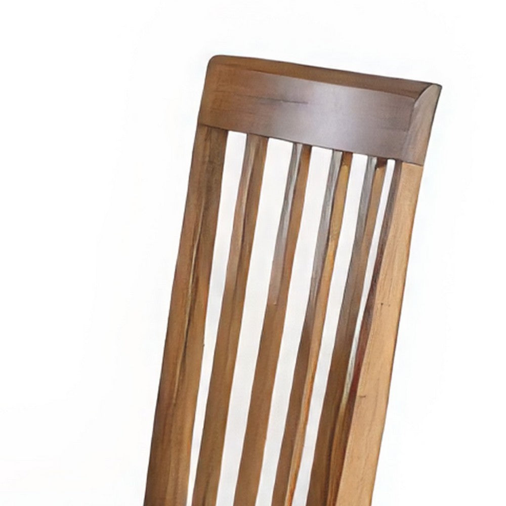 Benjara Marv Set of 2 Dining Chairs, Slat Back, Light Brown Microfiber, Mahogany Mindi