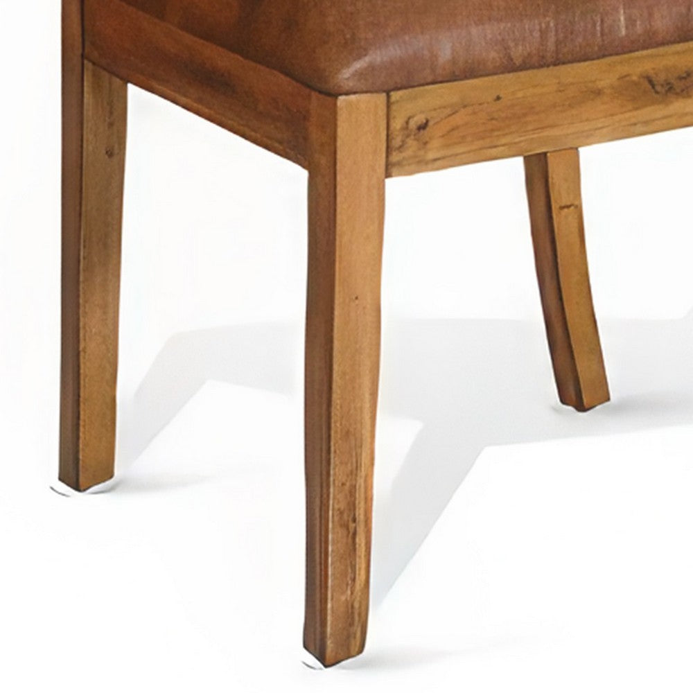 Benjara Marv Set of 2 Dining Chairs, Slat Back, Light Brown Microfiber, Mahogany Mindi