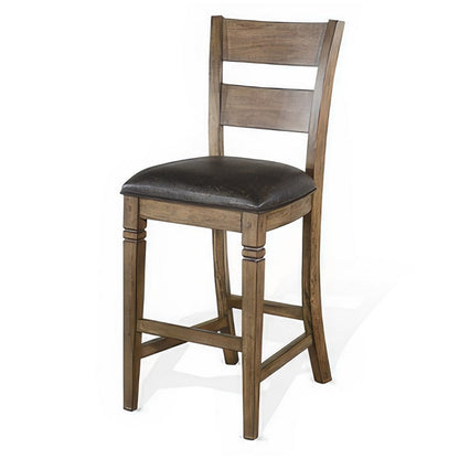 Benjara Yael Barstool Chair, Set of 2, Ladderback, Black Microfiber, Taupe Mahogany Wood