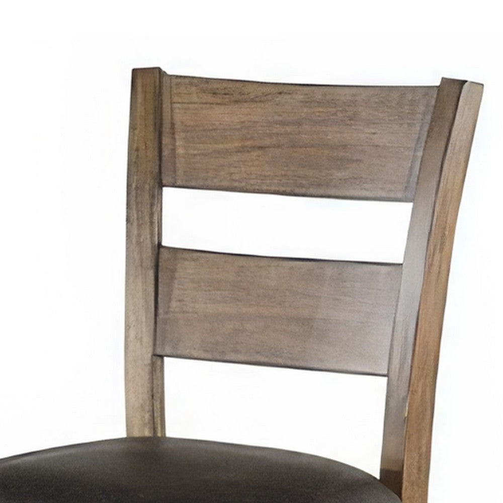 Benjara Yael Barstool Chair, Set of 2, Ladderback, Black Microfiber, Taupe Mahogany Wood