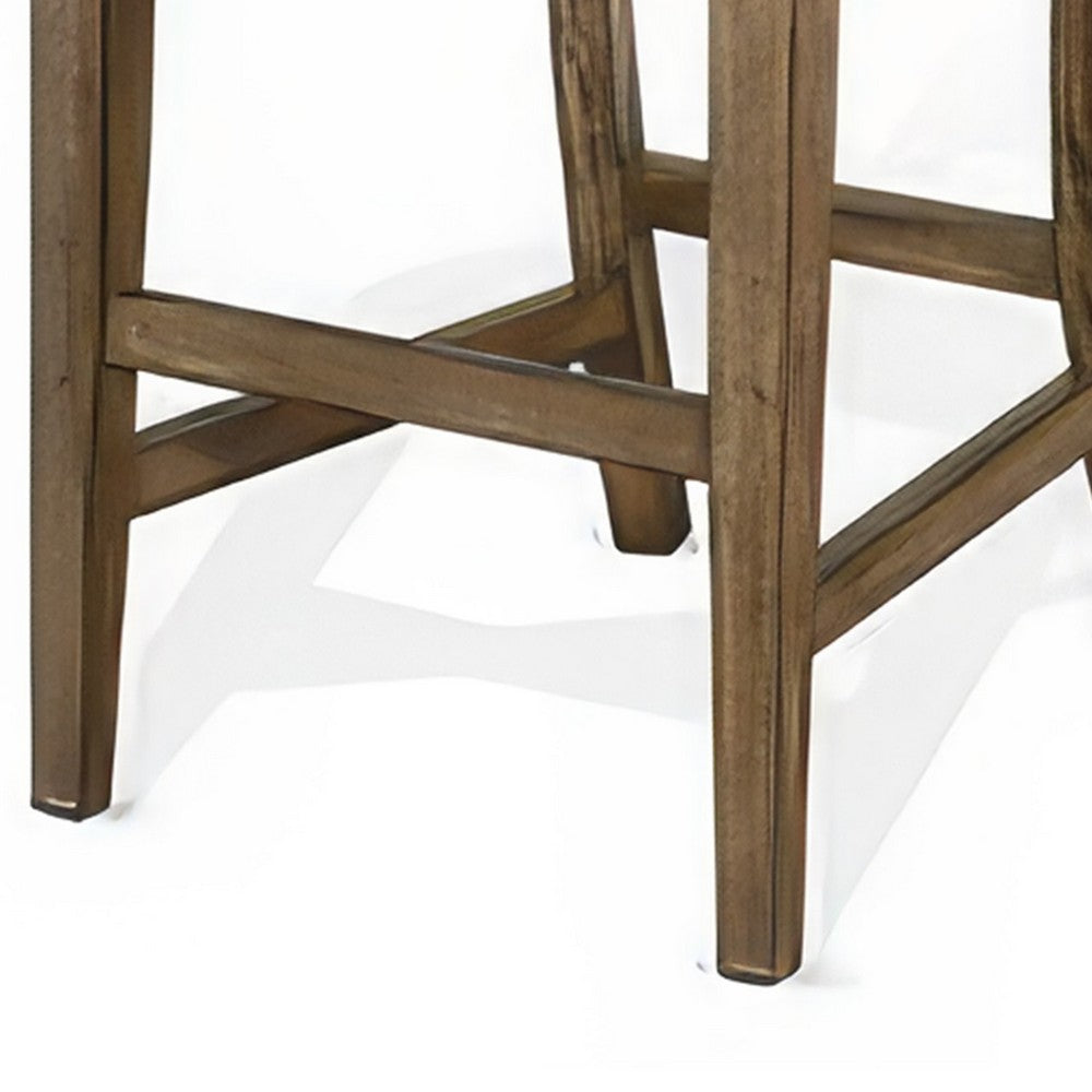 Benjara Yael Barstool Chair, Set of 2, Ladderback, Black Microfiber, Taupe Mahogany Wood
