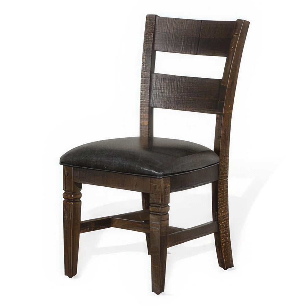 Benjara Flint Dining Chair, Set of 2, Ladderback, Dark Gray Fabric And Brown Mahogany