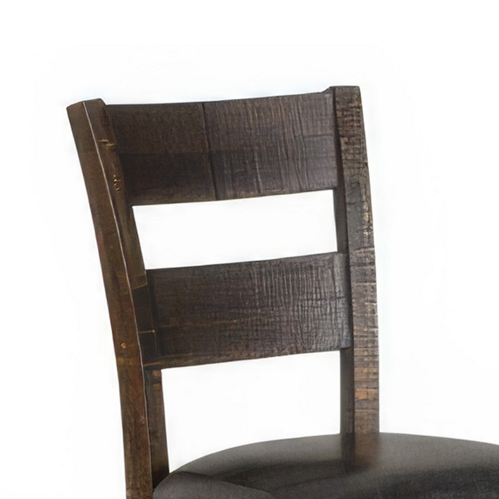 Benjara Flint Dining Chair, Set of 2, Ladderback, Dark Gray Fabric And Brown Mahogany