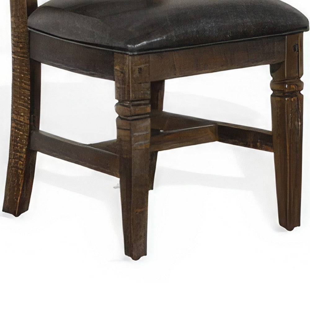 Benjara Flint Dining Chair, Set of 2, Ladderback, Dark Gray Fabric And Brown Mahogany