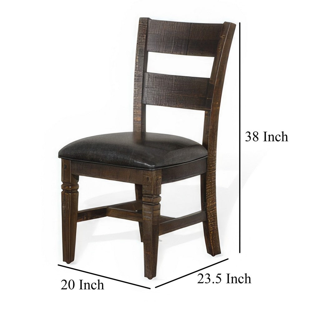 Benjara Flint Dining Chair, Set of 2, Ladderback, Dark Gray Fabric And Brown Mahogany
