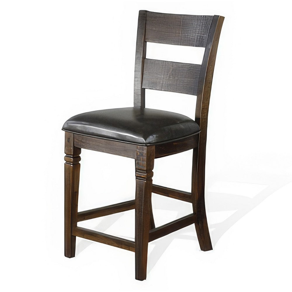 Benjara Flint Set of 2 Counter Stool Chairs, Ladderback, Black, Dark Brown Mahogany Wood