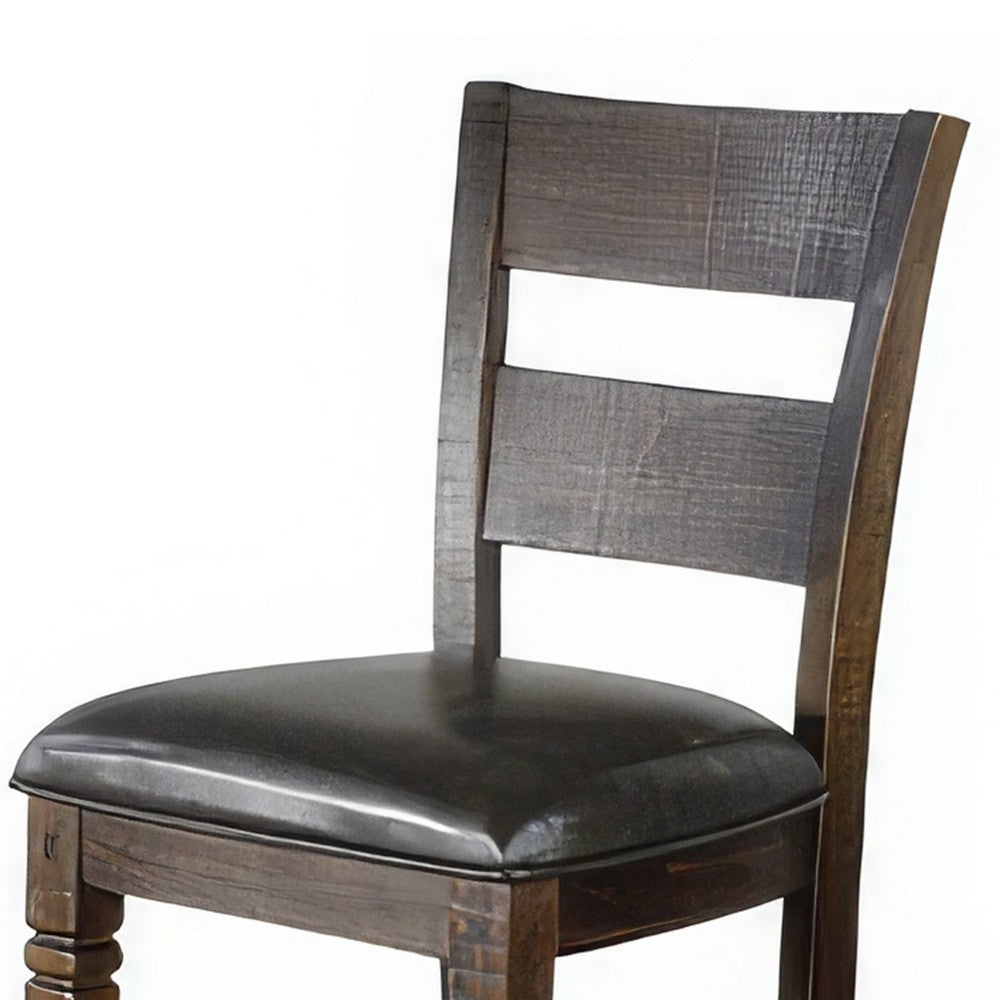 Benjara Flint Set of 2 Counter Stool Chairs, Ladderback, Black, Dark Brown Mahogany Wood