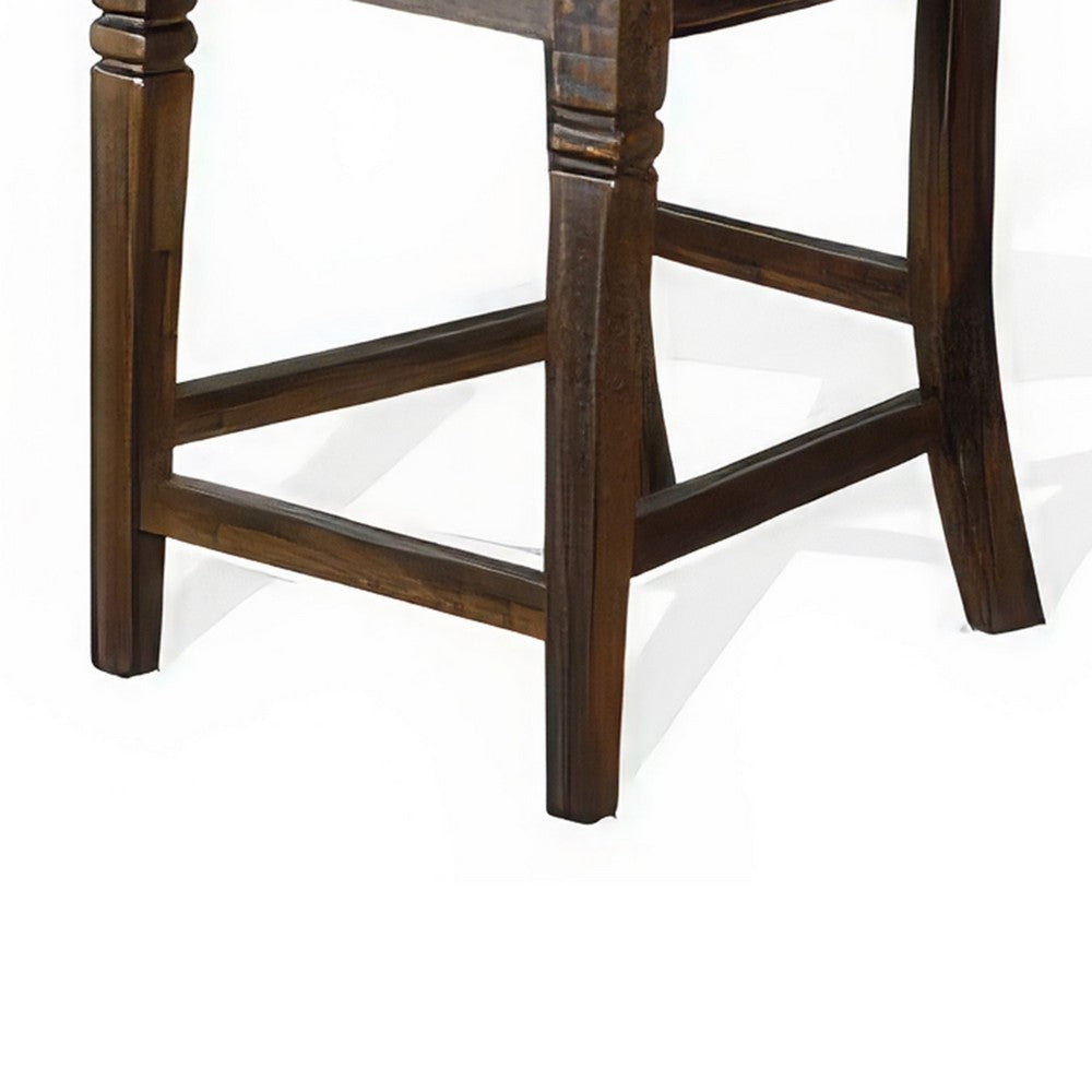 Benjara Flint Set of 2 Counter Stool Chairs, Ladderback, Black, Dark Brown Mahogany Wood