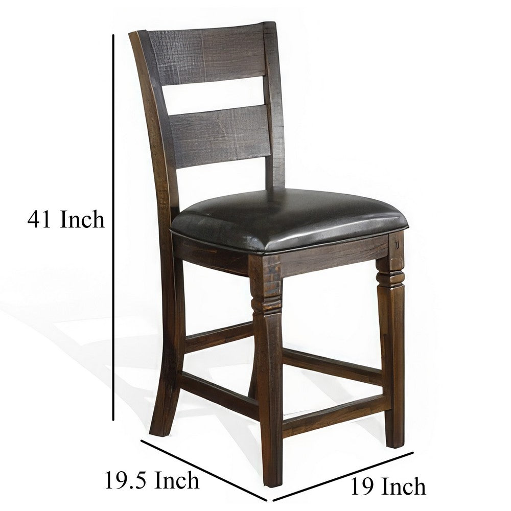 Benjara Flint Set of 2 Counter Stool Chairs, Ladderback, Black, Dark Brown Mahogany Wood