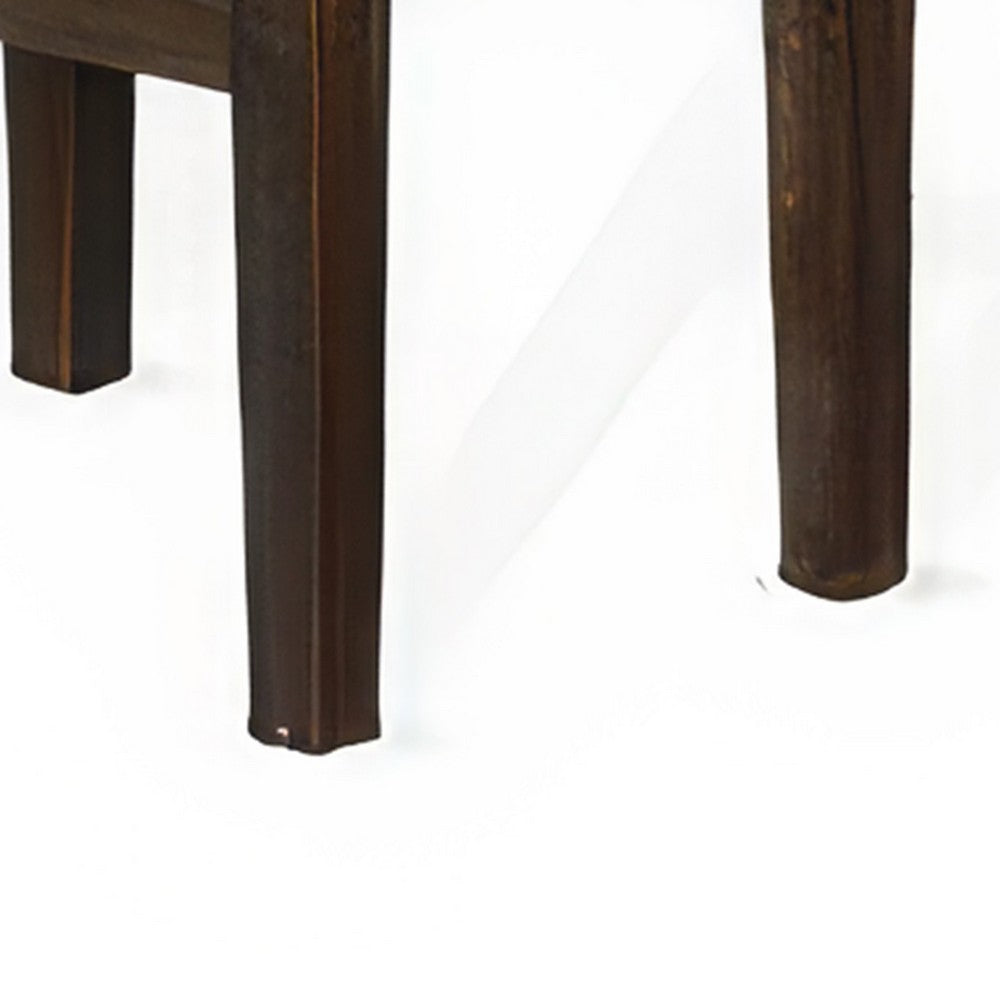 Benjara Flint Barstool, Set of 2, Backless, Plush Black Vinyl Seat, Dark Brown Mahogany