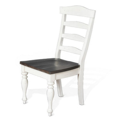 Benjara Orso Set of 2 Dining Chairs, Ladderback Design, White And Dark Brown Mindi Wood