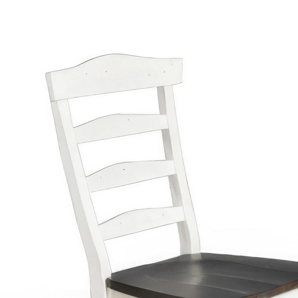 Benjara Orso Set of 2 Dining Chairs, Ladderback Design, White And Dark Brown Mindi Wood