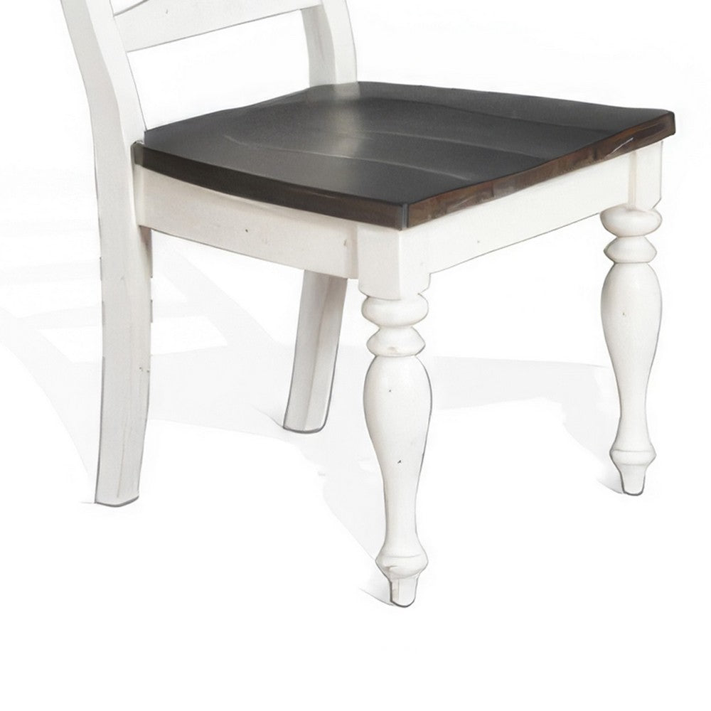 Benjara Orso Set of 2 Dining Chairs, Ladderback Design, White And Dark Brown Mindi Wood