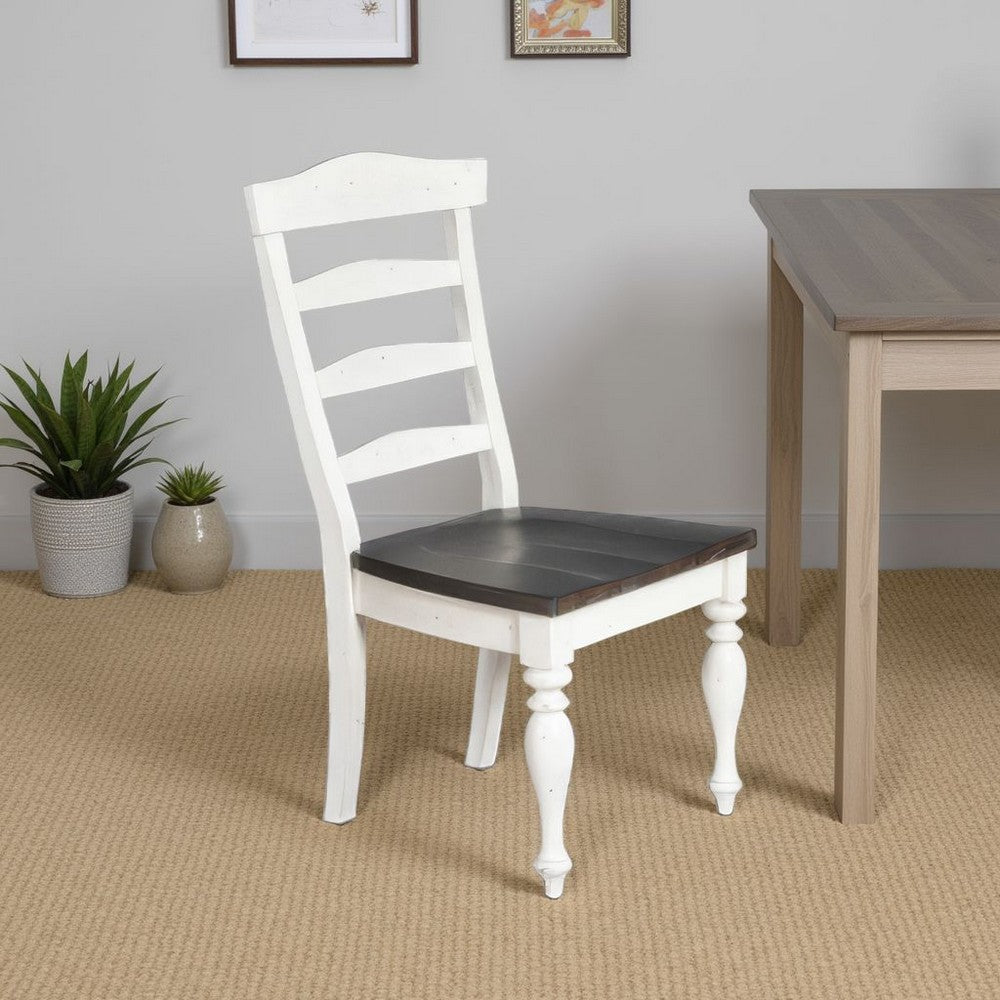 Benjara Orso Set of 2 Dining Chairs, Ladderback Design, White And Dark Brown Mindi Wood