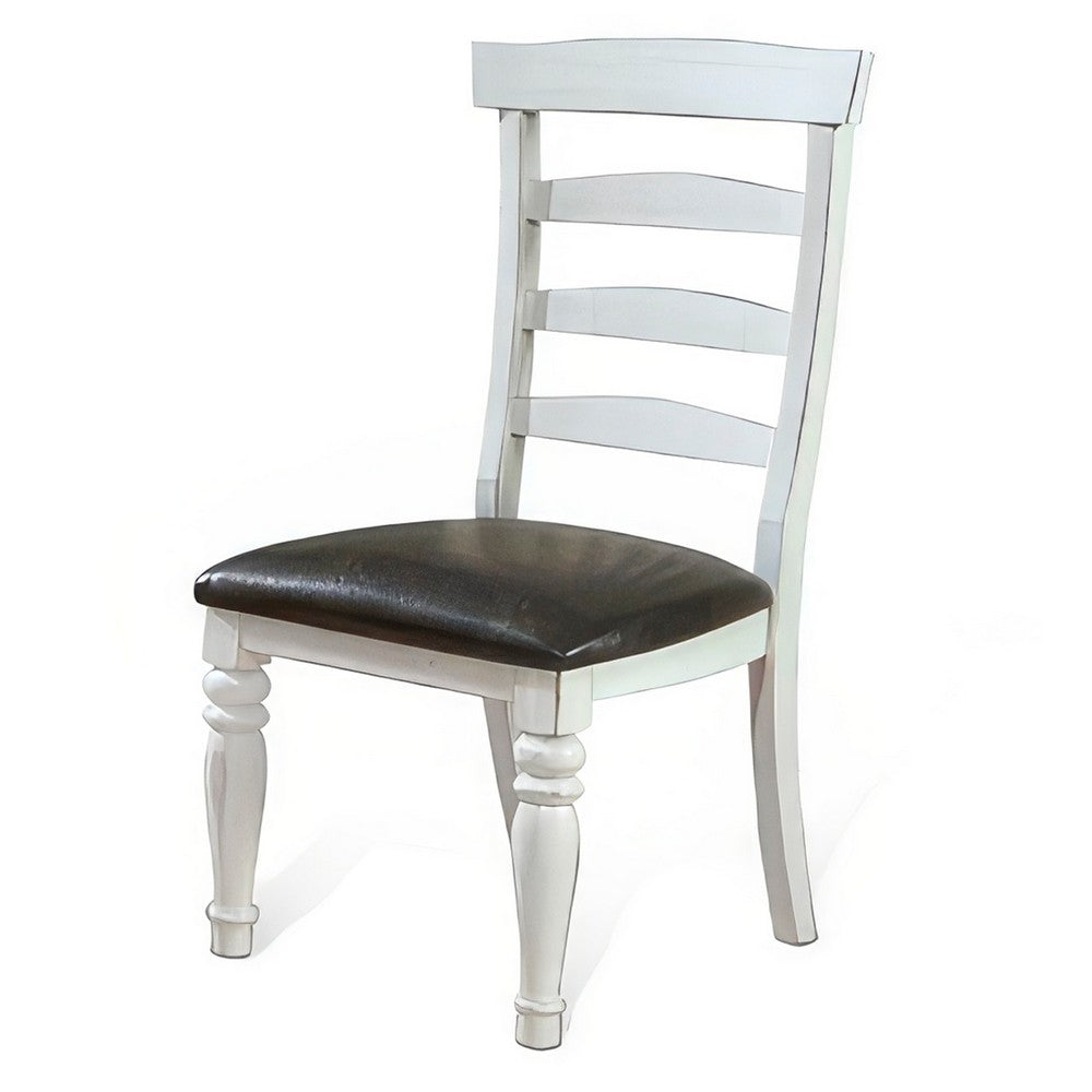 Benjara Orso Dining Chair, Set of 2, Ladderback Design, White, Brown Mindi Wood