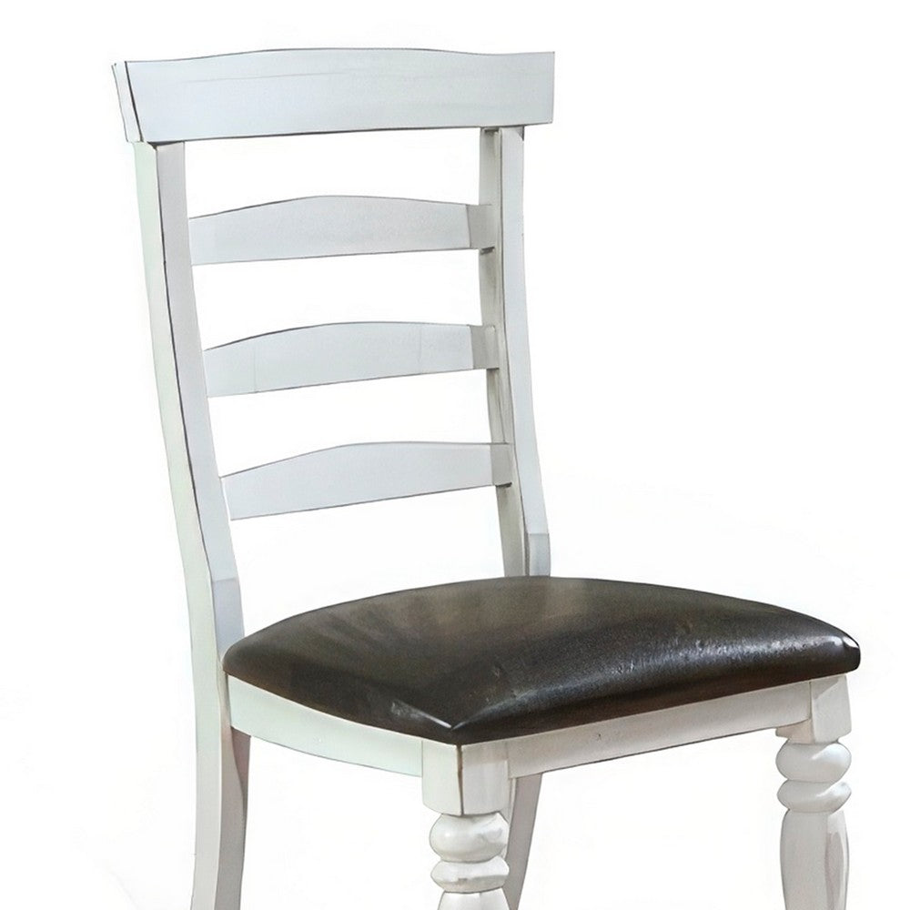 Benjara Orso Dining Chair, Set of 2, Ladderback Design, White, Brown Mindi Wood