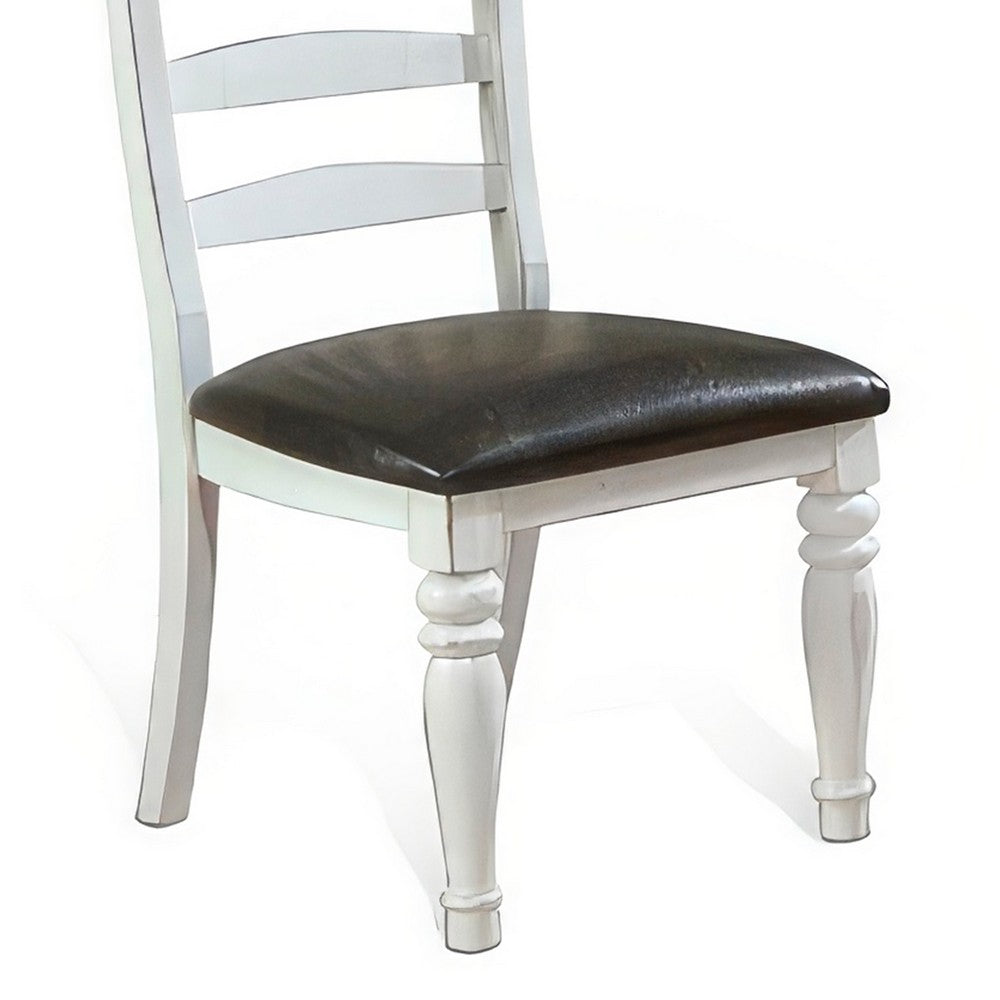 Benjara Orso Dining Chair, Set of 2, Ladderback Design, White, Brown Mindi Wood
