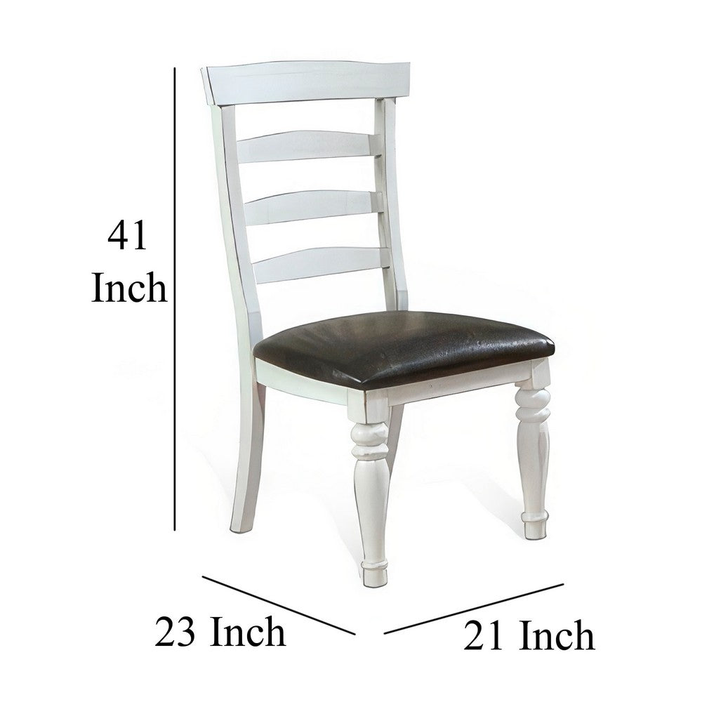 Benjara Orso Dining Chair, Set of 2, Ladderback Design, White, Brown Mindi Wood