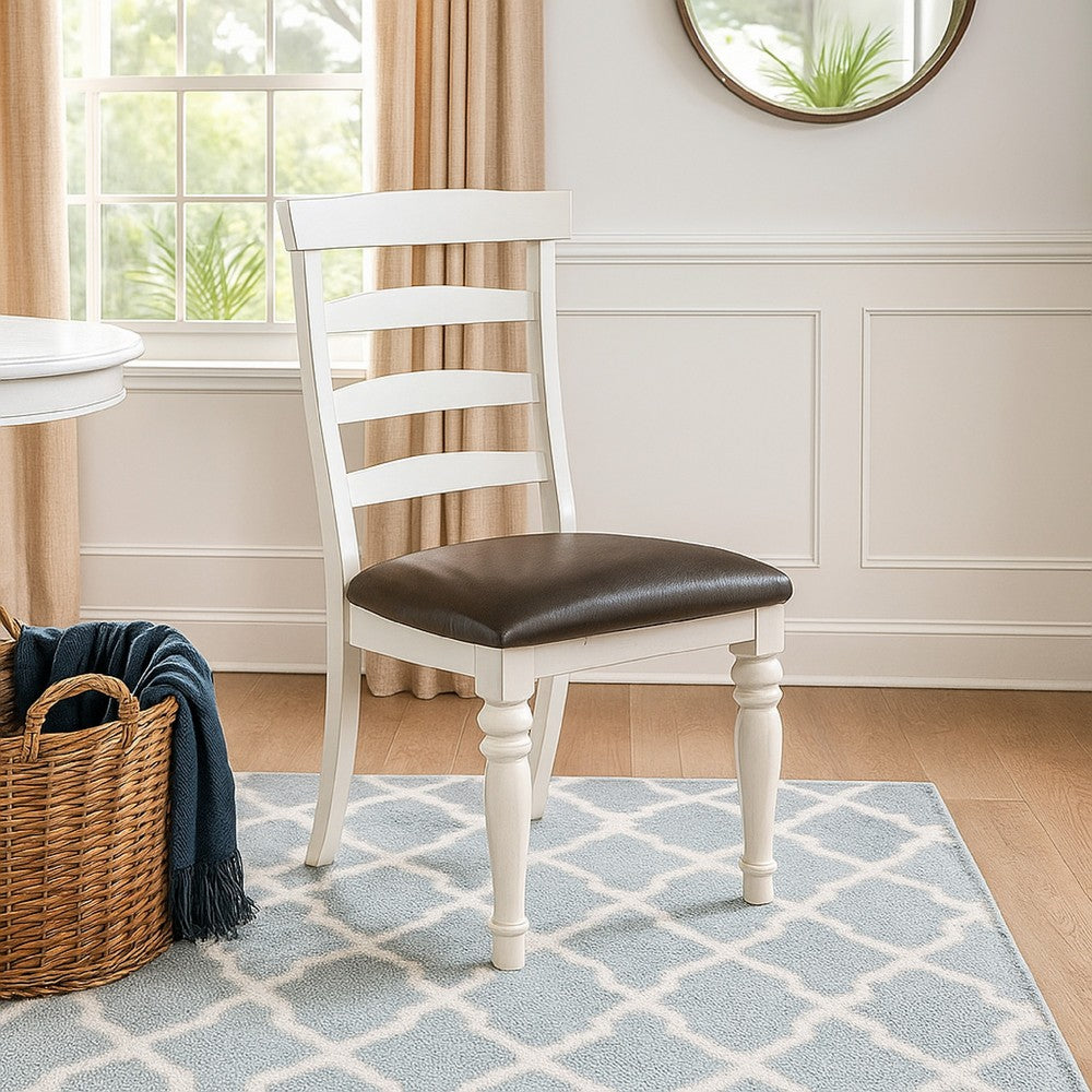 Benjara Orso Dining Chair, Set of 2, Ladderback Design, White, Brown Mindi Wood