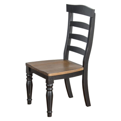 Benjara Barb Dining Chair, Set of 2, Ladderback, Black And Brown Poplar Wood Turned Legs
