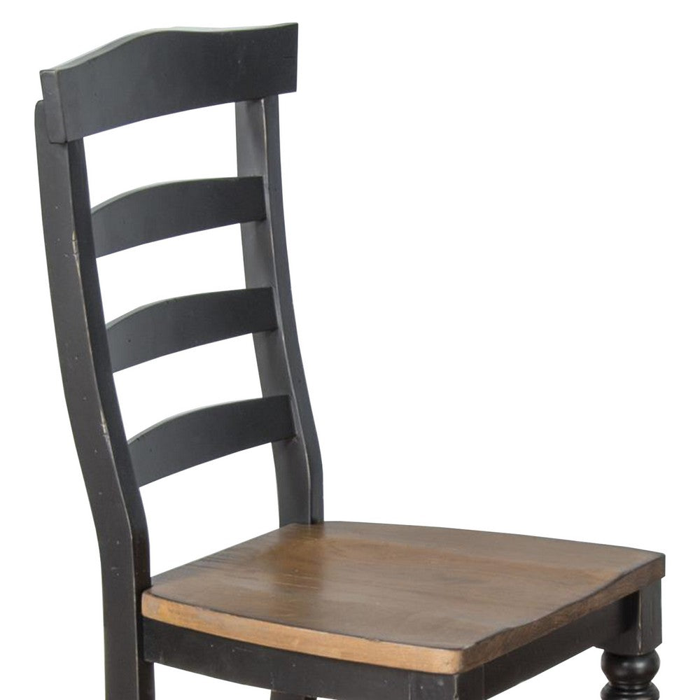 Benjara Barb Dining Chair, Set of 2, Ladderback, Black And Brown Poplar Wood Turned Legs