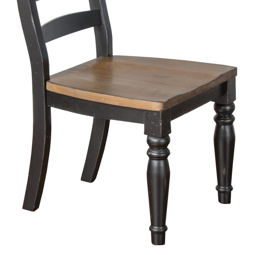 Benjara Barb Dining Chair, Set of 2, Ladderback, Black And Brown Poplar Wood Turned Legs