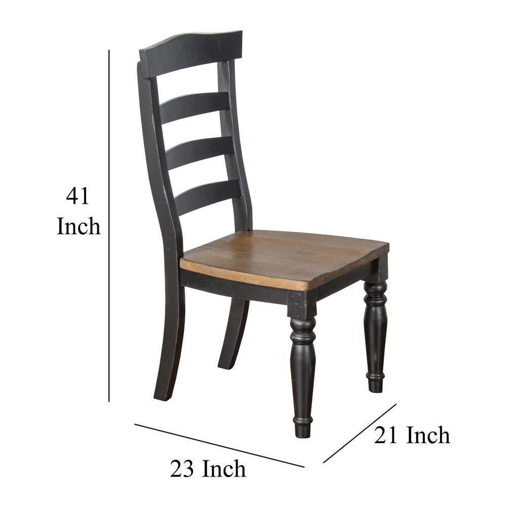 Benjara Barb Dining Chair, Set of 2, Ladderback, Black And Brown Poplar Wood Turned Legs