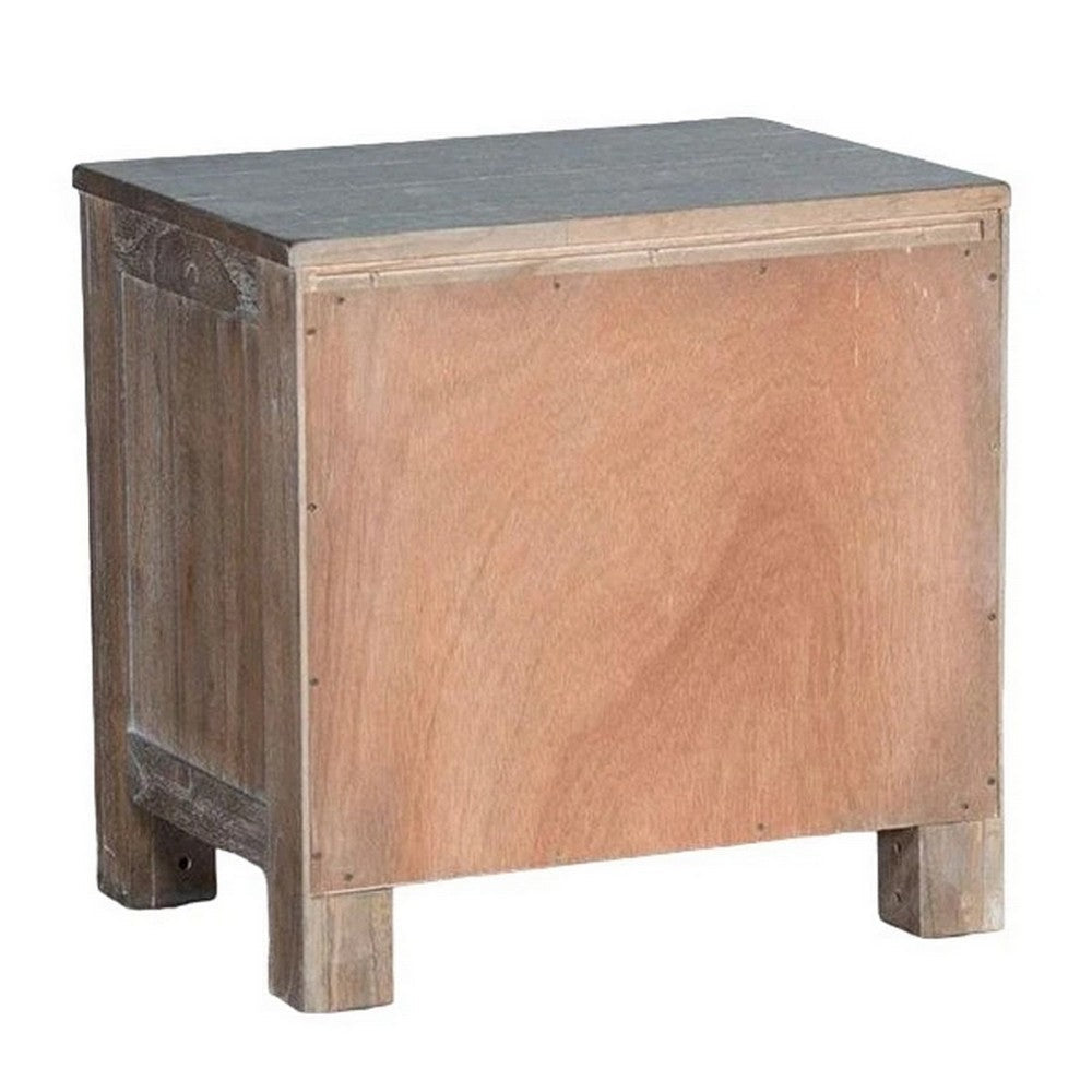 Benjara Remi Nightstand, 2 Drawers, Metal Handles, Rustic Light Brown