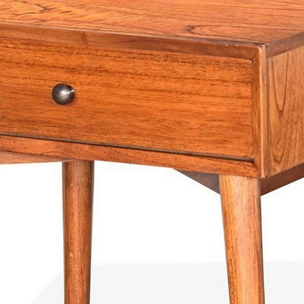 Benjara Amy Nightstand w Drawer, Metal Handle, 60 Inch Orange Brown