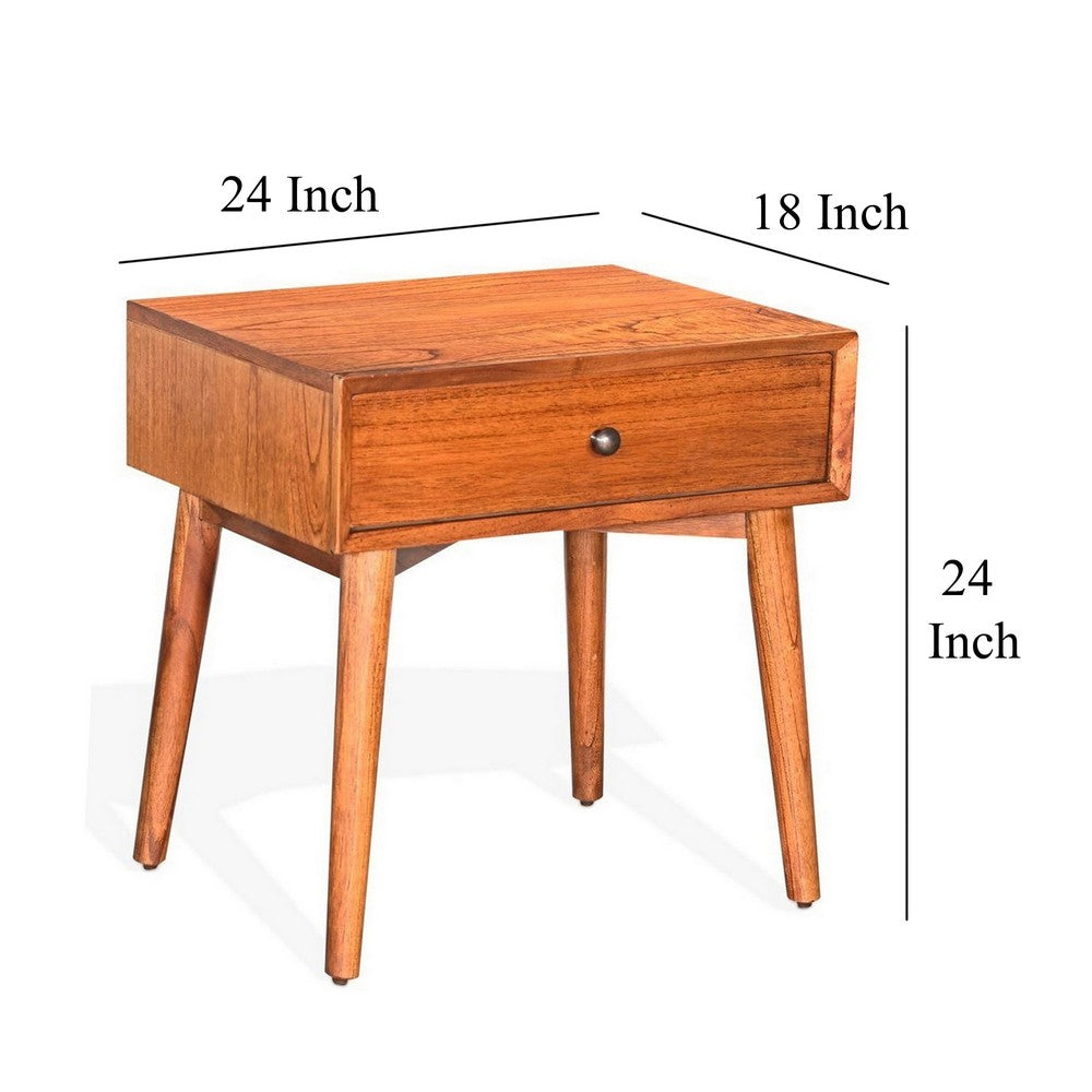 Benjara Amy Nightstand w Drawer, Metal Handle, 60 Inch Orange Brown