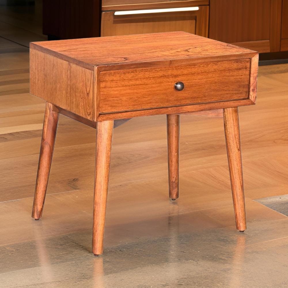 Benjara Amy Nightstand w Drawer, Metal Handle, 60 Inch Orange Brown