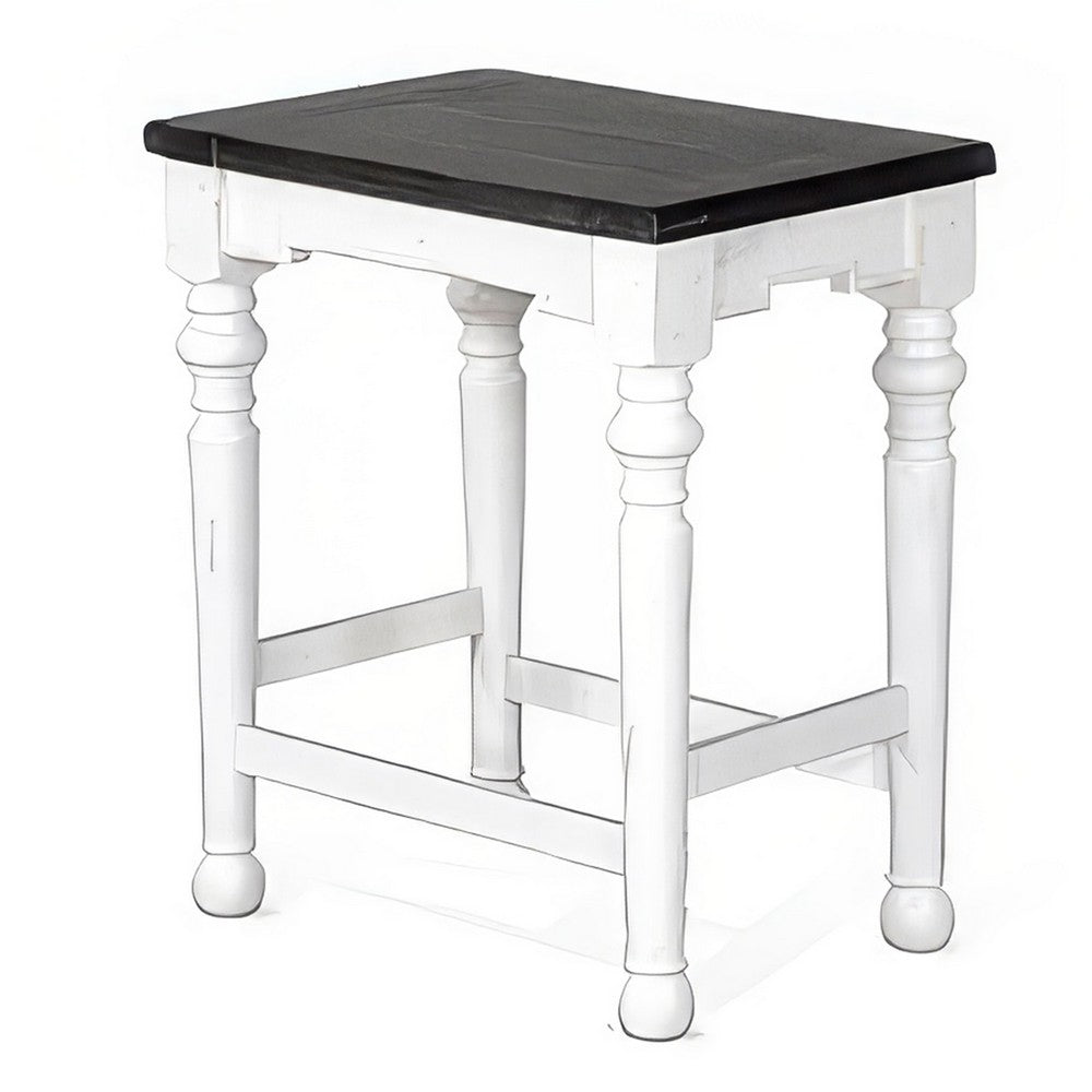 Benjara Orso Counter Height Stool Set of 2, White, Dark Brown Mahogany Wood