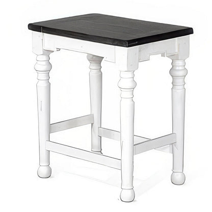 Benjara Orso Counter Height Stool Set of 2, White, Dark Brown Mahogany Wood