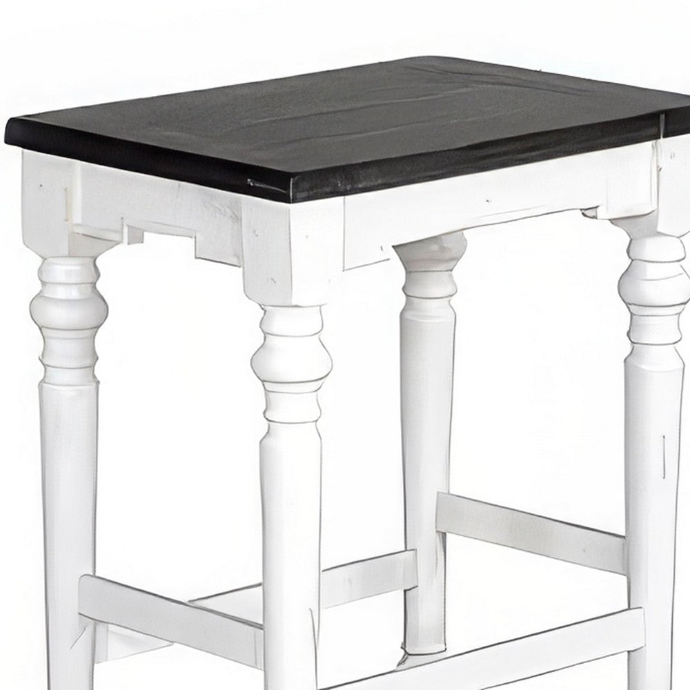 Benjara Orso Counter Height Stool Set of 2, White, Dark Brown Mahogany Wood