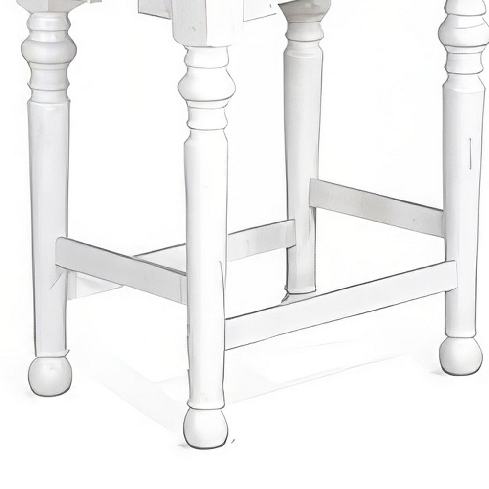 Benjara Orso Counter Height Stool Set of 2, White, Dark Brown Mahogany Wood
