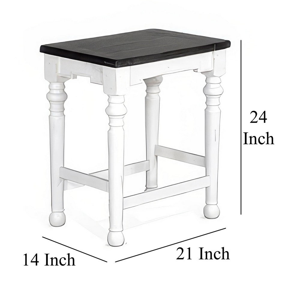 Benjara Orso Counter Height Stool Set of 2, White, Dark Brown Mahogany Wood