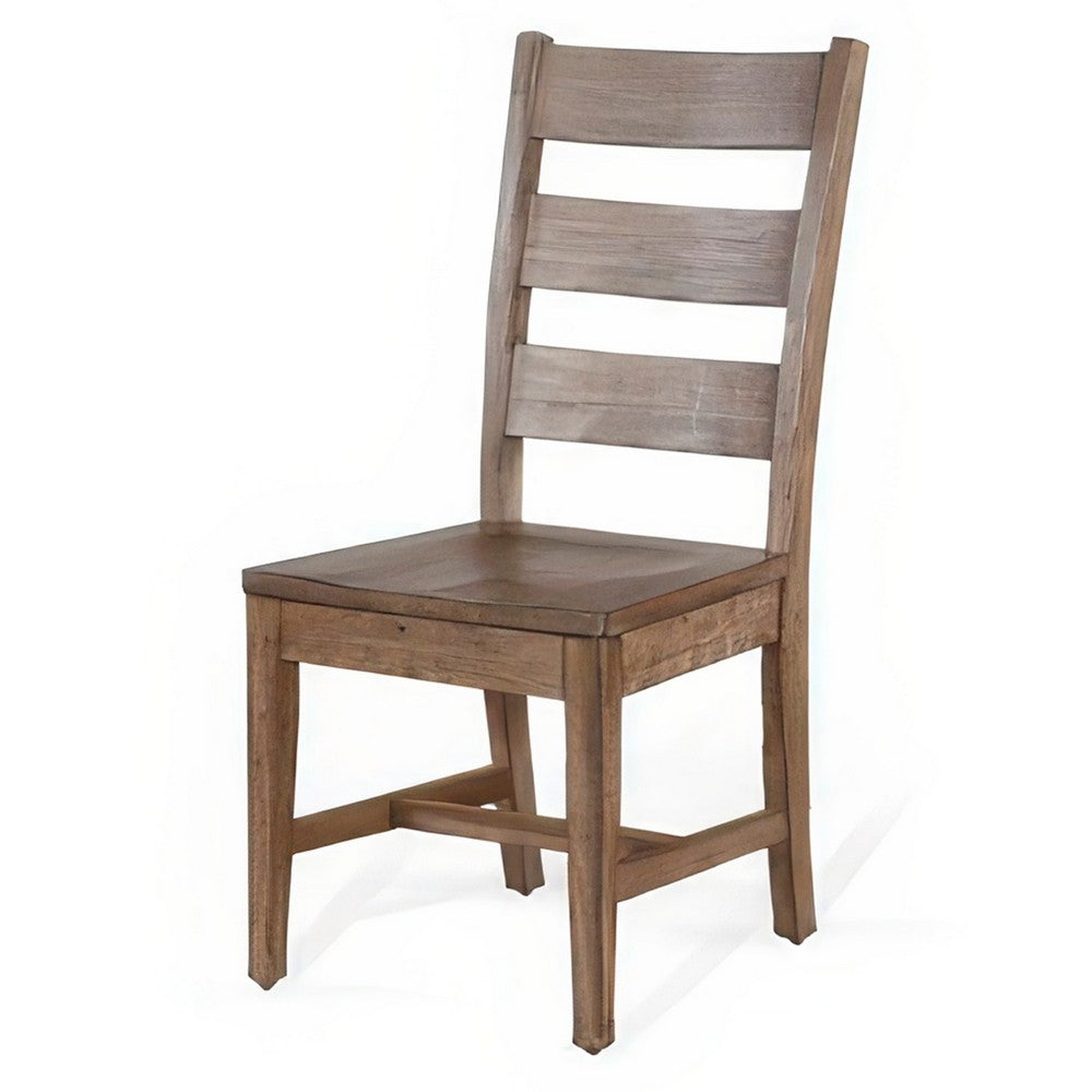 Benjara Yael Dining Chair Set of 2, Ladderback Design, Light Brown Wood