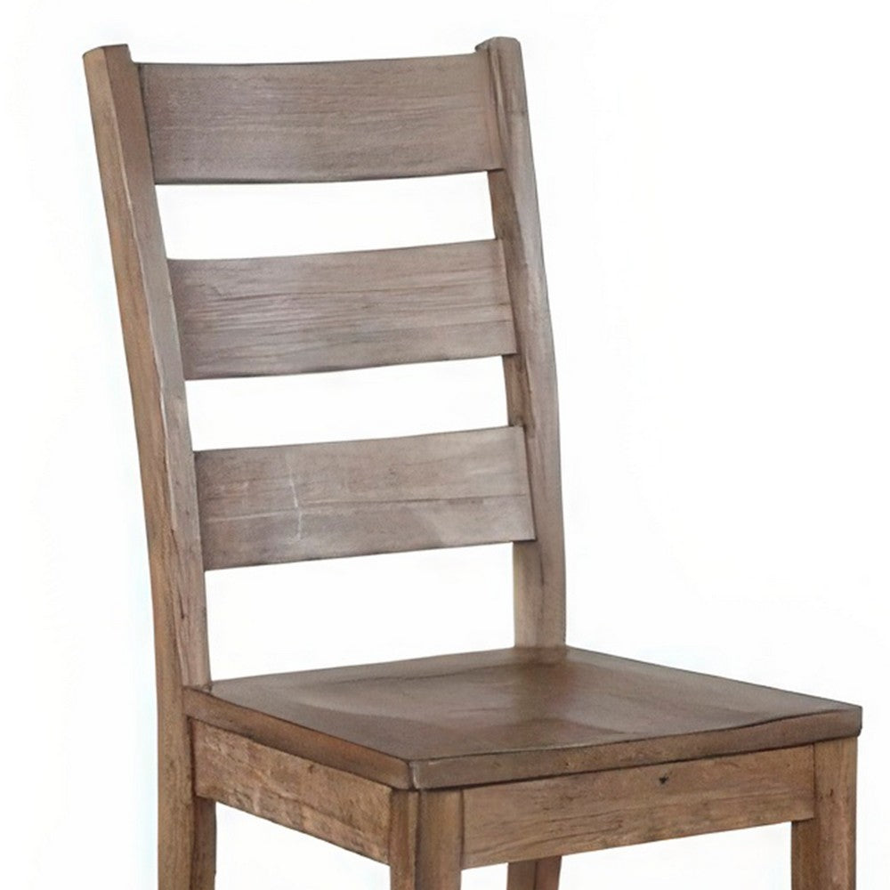 Benjara Yael Dining Chair Set of 2, Ladderback Design, Light Brown Wood