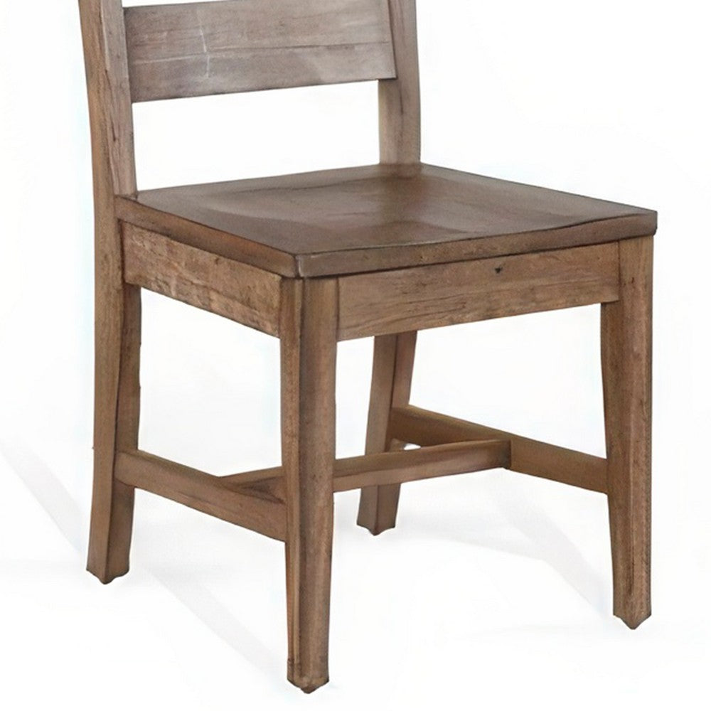 Benjara Yael Dining Chair Set of 2, Ladderback Design, Light Brown Wood