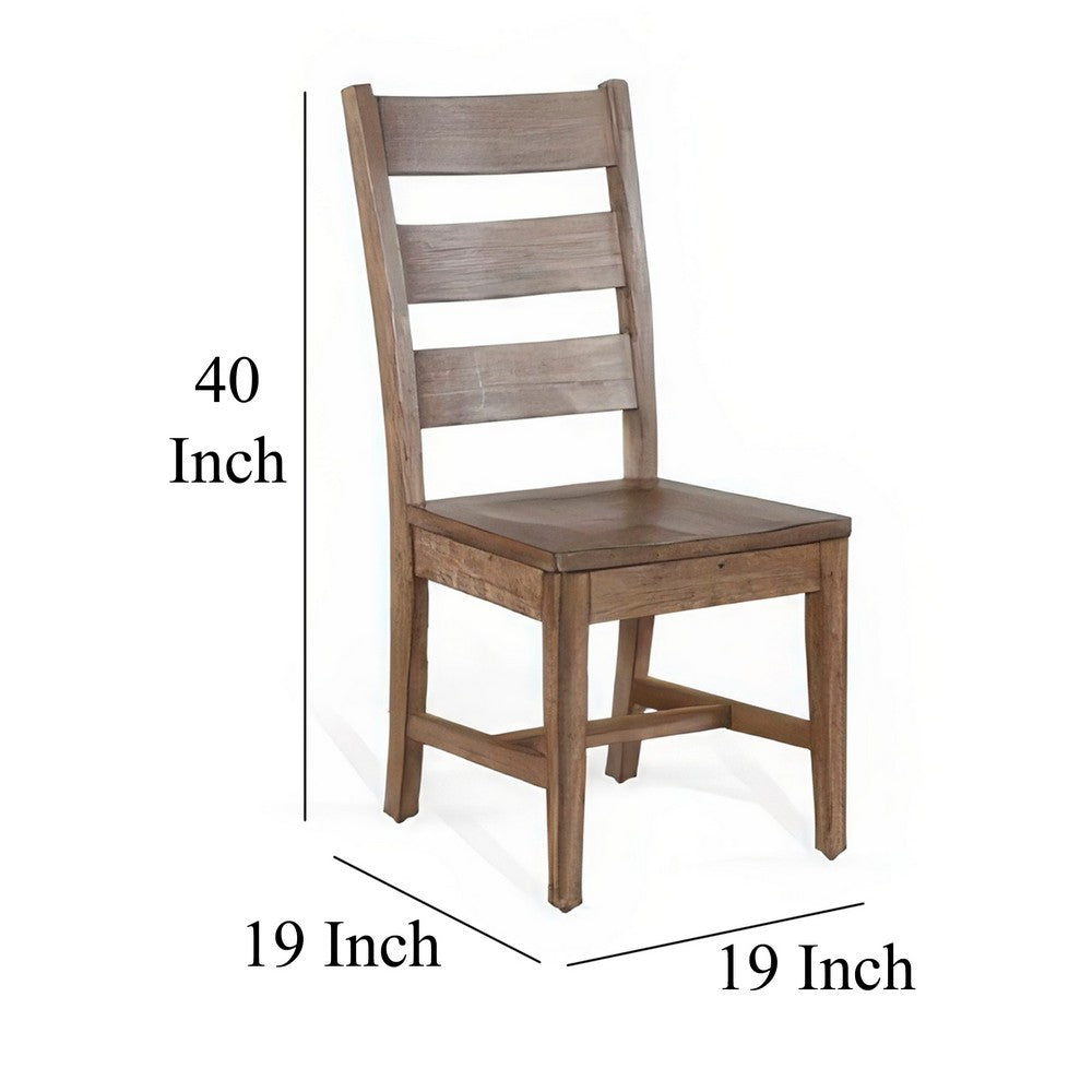 Benjara Yael Dining Chair Set of 2, Ladderback Design, Light Brown Wood