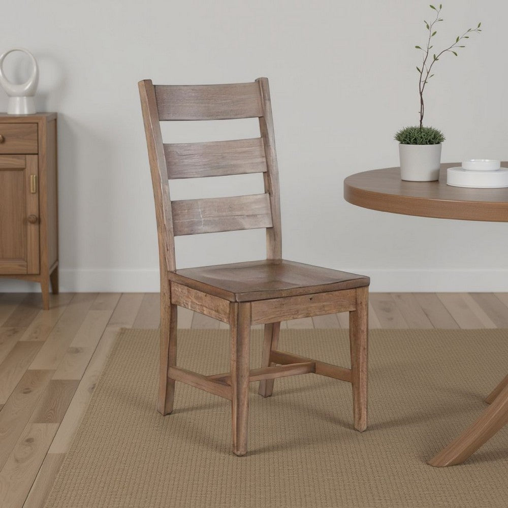 Benjara Yael Dining Chair Set of 2, Ladderback Design, Light Brown Wood